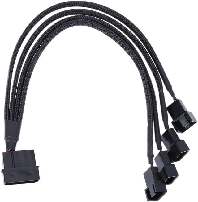 Alt view image 7 of 10 - IDE to 4-Port 3Pin/4Pin Plug Cooler Wire Black Sleeved Fan Adapter Power Splitter Cable Extension Power Cable for PC