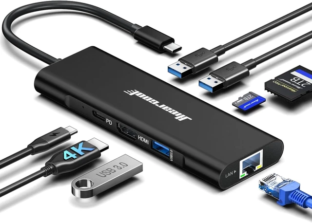 Alt view image 8 of 14 - Hiearcool USB C Hub, USB C Dock, 4K@60Hz HDMI, 1Gbps Ethernet, Black