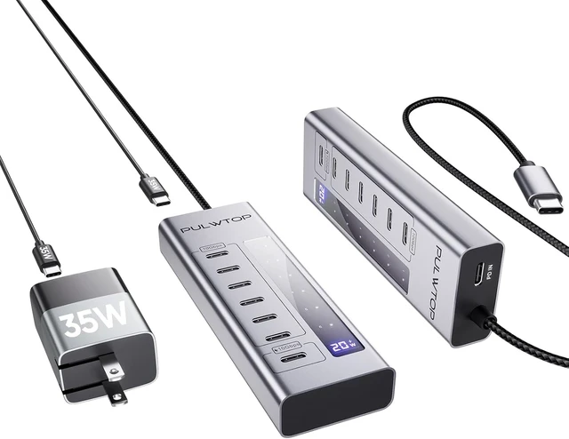 Alt view image 8 of 14 - Powered USB C Hub, 7 in 1 USB C Hub Support Data 10Gbps & Charging