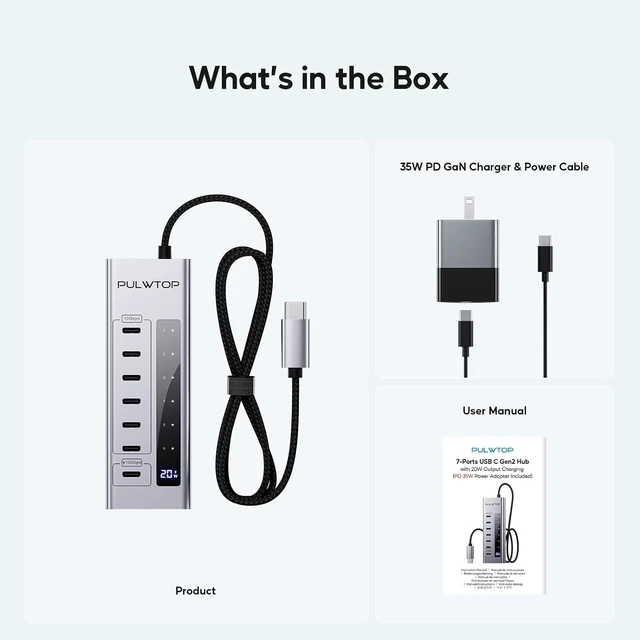 Alt view image 14 of 14 - Powered USB C Hub, 7 in 1 USB C Hub Support Data 10Gbps & Charging