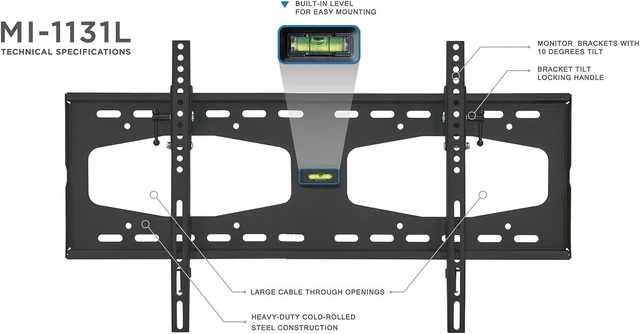 Alt view image 11 of 14 - Mount-It! Slim Tilting TV Wall Mount Bracket for 32-65 Inch Samsung, Sony, Vizio, LG, Sharp TVs with Low Profile Design up to VESA 600x400mm, Black