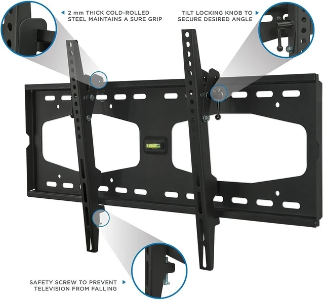 Alt view image 10 of 14 - Mount-It! Slim Tilting TV Wall Mount Bracket for 32-65 Inch Samsung, Sony, Vizio, LG, Sharp TVs with Low Profile Design up to VESA 600x400mm, Black