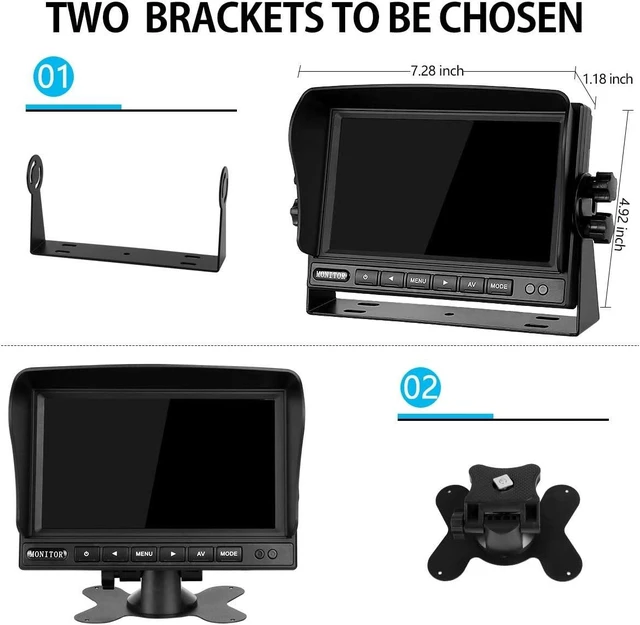 Alt view image 9 of 14 - Backup Camera System Kit 7" LCD Reversing Monitor +Rear View Back Up Camera with 170 ° Wide Angle, Waterproof IP68, 18 Infrared Night Vision for Trucks/RV/Trailers/Bus/Vans/Box Truck