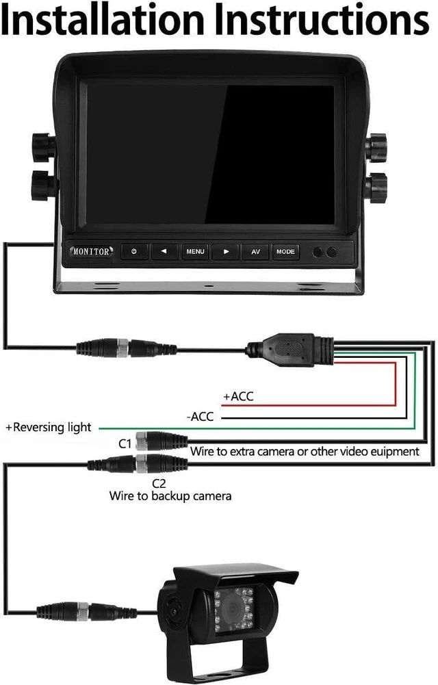 Alt view image 13 of 14 - Backup Camera System Kit 7" LCD Reversing Monitor +Rear View Back Up Camera with 170 ° Wide Angle, Waterproof IP68, 18 Infrared Night Vision for Trucks/RV/Trailers/Bus/Vans/Box Truck