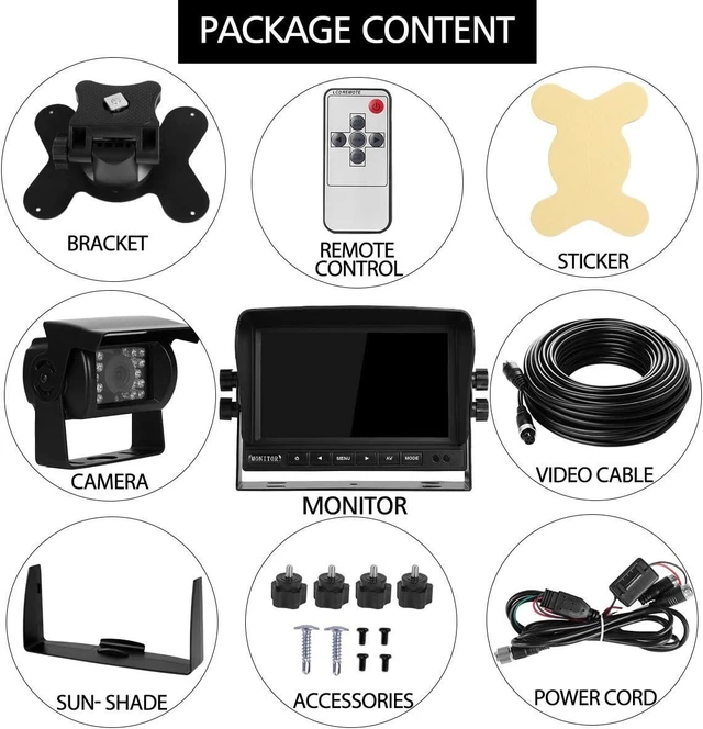 Alt view image 14 of 14 - Backup Camera System Kit 7" LCD Reversing Monitor +Rear View Back Up Camera with 170 ° Wide Angle, Waterproof IP68, 18 Infrared Night Vision for Trucks/RV/Trailers/Bus/Vans/Box Truck