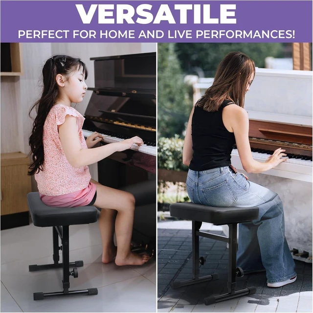 Alt view image 12 of 12 - Liquid Stands Piano Bench Adjustable Stool Music Keyboard Bench Seat for Piano Keyboard Stand with Black Padded Cushion for Musicians Piano Stool Chair (PU Leather)