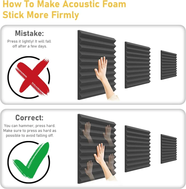 Alt view image 13 of 14 - JBER Acoustic Foam Panels, 48 Pack 12x12x1 Inch Upgraded Self-Adhesive Soundproof Wall Panels Sound Absorbing Panel Treatment for Home Office Studio - Black