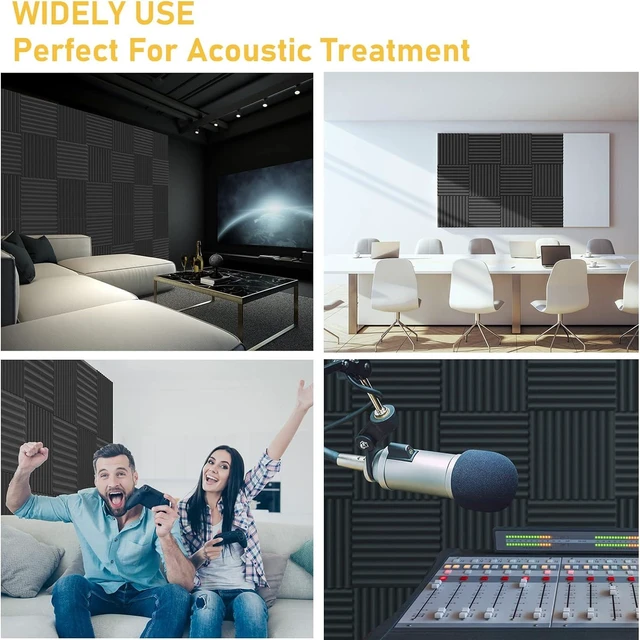 Alt view image 14 of 14 - JBER Acoustic Foam Panels, 48 Pack 12x12x1 Inch Upgraded Self-Adhesive Soundproof Wall Panels Sound Absorbing Panel Treatment for Home Office Studio - Black