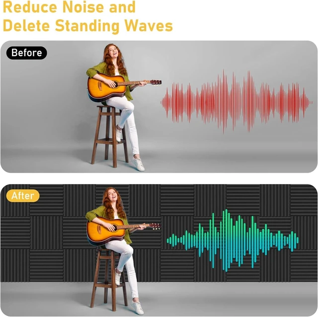 Alt view image 12 of 14 - JBER Acoustic Foam Panels, 48 Pack 12x12x1 Inch Upgraded Self-Adhesive Soundproof Wall Panels Sound Absorbing Panel Treatment for Home Office Studio - Black
