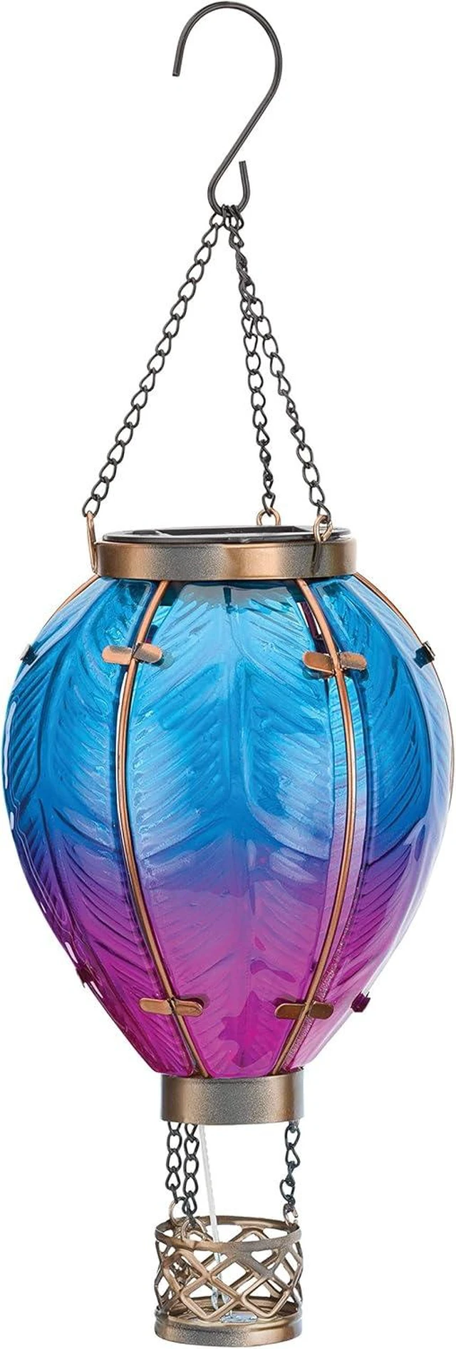 Alt view image 11 of 12 - Regal Art & Gift Hot Air Balloon Solar Lantern Hanging Solar-Powered LED Lights, Waterproof Portable Decorative Outdoor Lamp Made of Metal & Glass for Garden, Patios & Pathway Blue (Small)