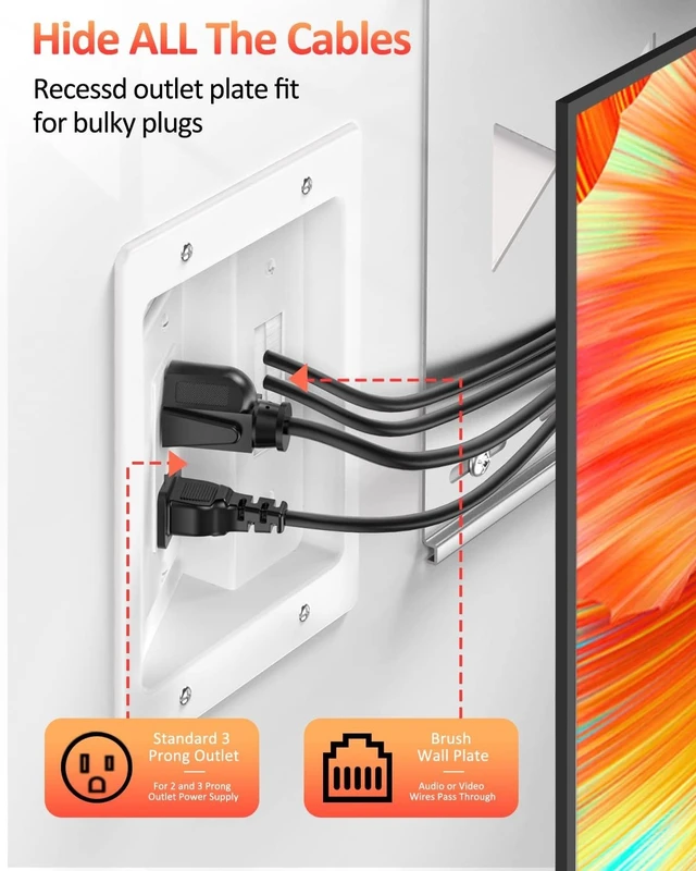 Alt view image 10 of 14 - Elecpow in Wall Cable Management Kit, Hide TV Power Cables & Low Voltage Wires Behind The Wall, Recessed Outlet for Wall Mounting TV
