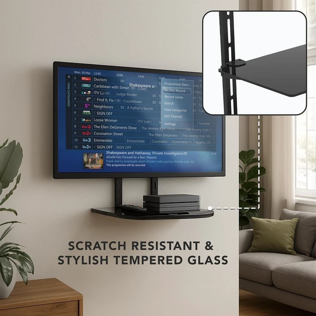 Alt view image 14 of 14 - Mount-It TV Wall Mount Shelf Bracket Under TV for Cable Box, DVD Player, Stereo AV Components Shelf,Black