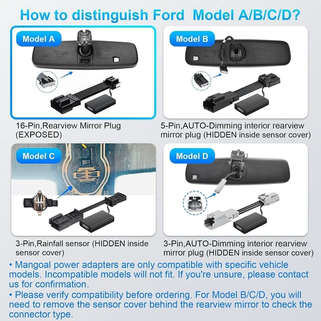 Alt view image 10 of 13 - mangoal Dashcam Power Adapter Custom for Ford 16 Pin (Model A) for F150/F250/F350 Explorer Bronco and etc,Hide The Wires,GPS Radar Mirror Camera Dash Cam Adapte,Connects to Rearview Mirror(Exposed)