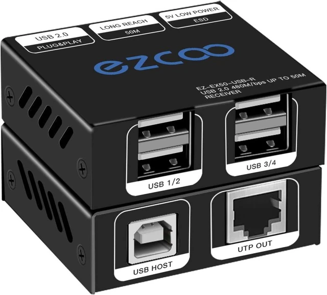 Alt view image 8 of 14 - USB Extender 165ft 50m 4-Port USB2.0 HUB by Cat5e Cat6 -Two Webcam Work Sync,Plug & Play for Camera Storage Hard Drive PC Windows,MacOS,Android,1.5m USB Cable, 5V Power USB Over Ethernet EX60USB