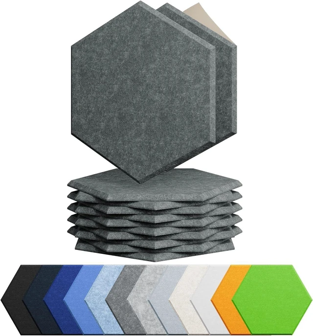 Alt view image 8 of 14 - Amantech 12 Pack Acoustic Panels Self Adhesive Sound Proof Foam, High Density Sound Acoustic Foam Panel, 12X10.23X0.4 Inch Hexagon Wall Panels in Home,Office,Reccording Room,Studio(Moonlight Grey)