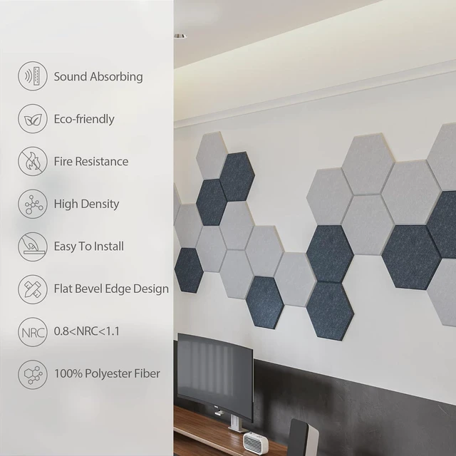 Alt view image 10 of 14 - Amantech 12 Pack Acoustic Panels Self Adhesive Sound Proof Foam, High Density Sound Acoustic Foam Panel, 12X10.23X0.4 Inch Hexagon Wall Panels in Home,Office,Reccording Room,Studio(Moonlight Grey)