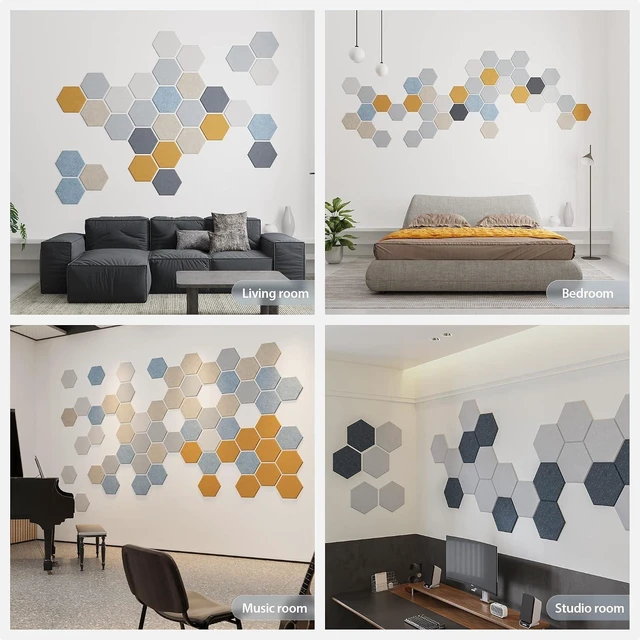Alt view image 14 of 14 - Amantech 12 Pack Acoustic Panels Self Adhesive Sound Proof Foam, High Density Sound Acoustic Foam Panel, 12X10.23X0.4 Inch Hexagon Wall Panels in Home,Office,Reccording Room,Studio(Beige)