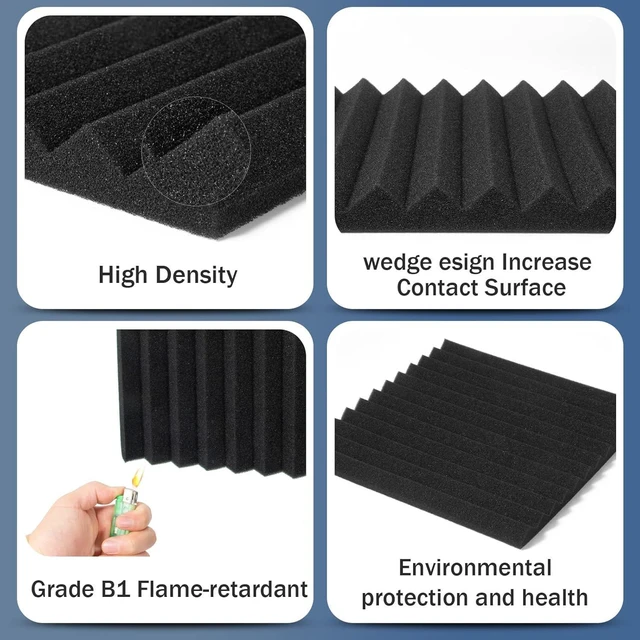 Alt view image 9 of 12 - 50 Pack Acoustic Foam Panels 1" X 12" X 12" Wedge Soundproof Studio Foam for Walls Sound Absorbing Panels Sound Insulation for Studio (50 Pack, Black)