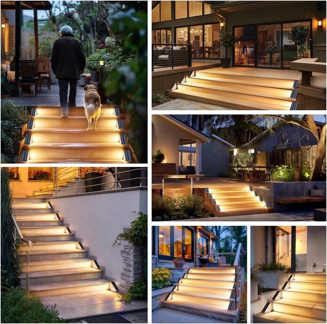 Alt view image 13 of 13 - Motion Sensor Solar Stair Lights Outdoor, 8-Pack Super Bright LED Solar Powered Step Lights for Outside, 550LM IP67 Waterproof Outdoor Sensor Lights for Stair Porch Yard Deck, Warm White