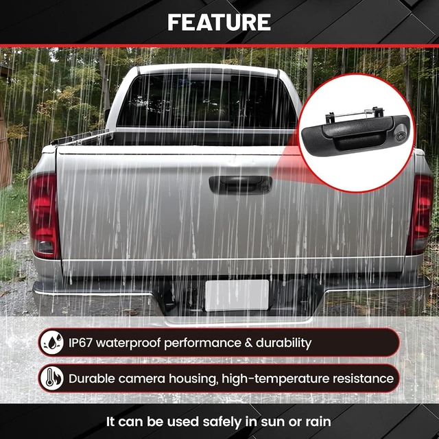 Alt view image 9 of 14 - RED WOLF Tailgate Handle w/Backup Camera Compatible with 2002-2008 Dodge Ram 1500 2500 3500 Tailgate Door Rear View Reverse Backup Camera with RCA Plug Parking Guideline Available Waterproof