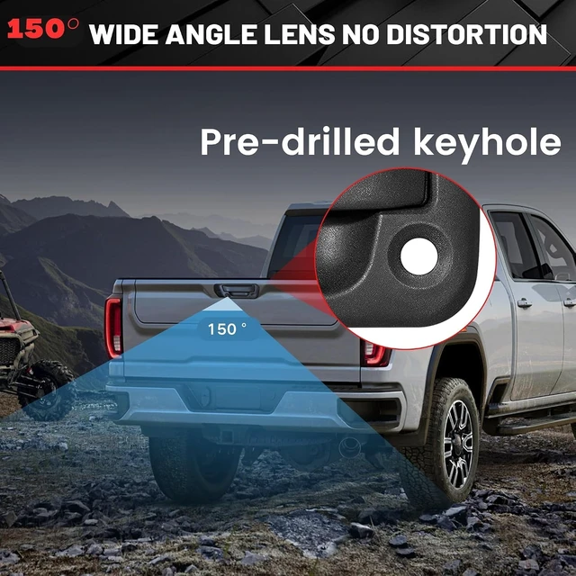 Alt view image 9 of 14 - RED WOLF Tailgate Handle W/Reverse Backup Camera Replacement for 2004-2014 Ford F150, 2008-2016 F-250/F-350/F450/F550 Pickup Rear View Parking Camera RCA Connector Wide Angle Optional Guideline