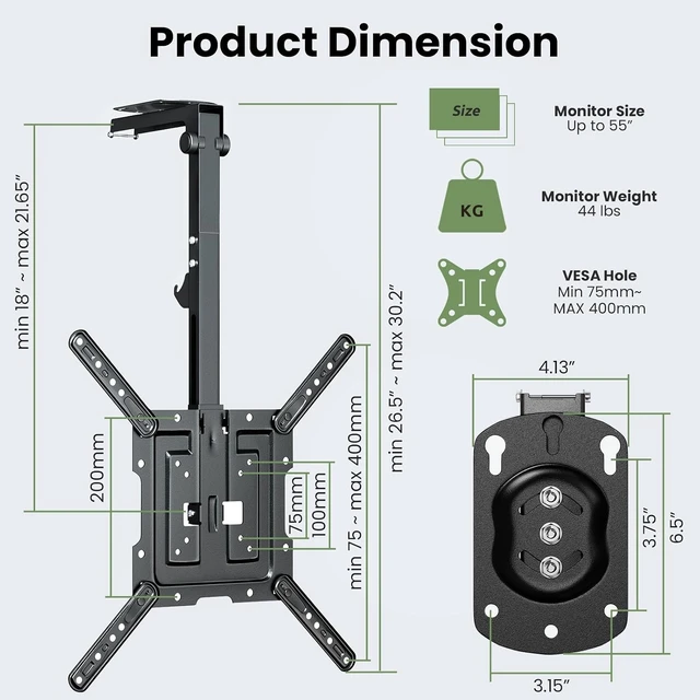 Alt view image 11 of 11 - Ceiling TV Mount Flip Down for 23-55'' TV, Manual Drop Down TV Mount