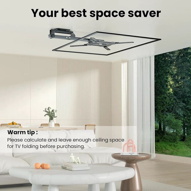 Alt view image 9 of 11 - Ceiling TV Mount Flip Down for 23-55'' TV, Manual Drop Down TV Mount