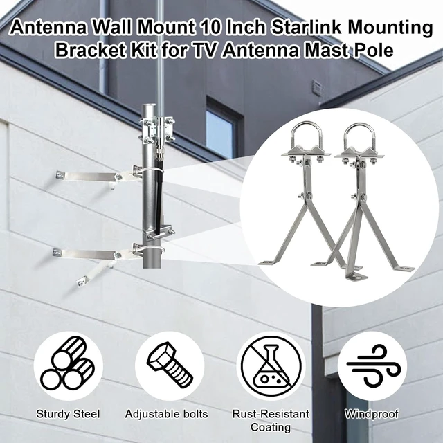 Alt view image 12 of 12 - XRDS-RF Antenna Wall Mount - 10 Inch Heavy-Duty Stand Off Wall Mast Mount Windproof Mounting Bracket for TV Antenna Mast (2-Leg + 3-Leg)