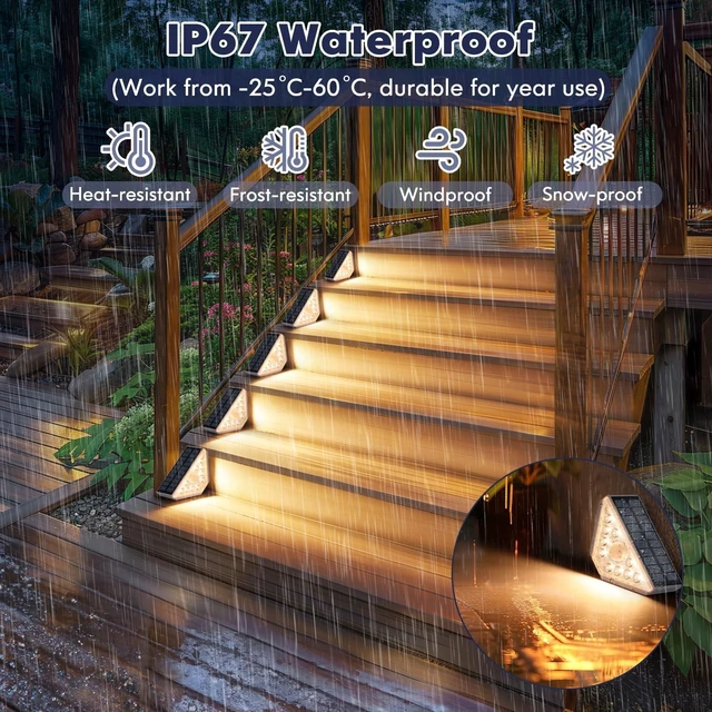 Alt view image 11 of 13 - Motion Sensor Solar Stair Lights Outdoor, 8-Pack Super Bright LED Solar Powered Step Lights for Outside, 550LM IP67 Waterproof Outdoor Sensor Lights for Stair Porch Yard Deck, Warm White