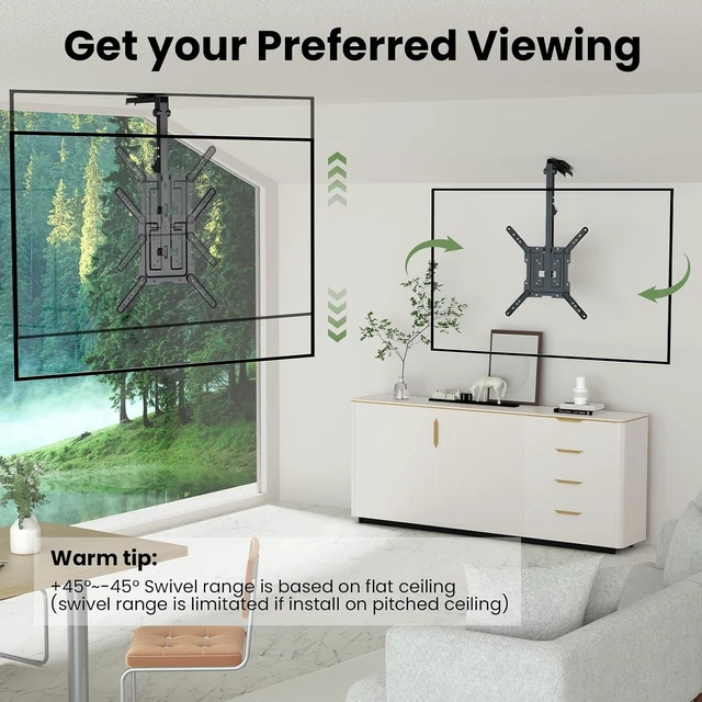 Alt view image 10 of 11 - Ceiling TV Mount Flip Down for 23-55'' TV, Manual Drop Down TV Mount