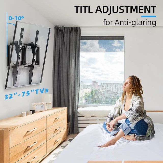 Alt view image 10 of 14 - HOME VISION TV Wall Mount Tilt for 32-75 inch Flat/Curved TVs up to 165lbs, Heavy Duty Tilting TV Mount, Large Low Profile Wall Mount TV Bracket Fits 16/18/24" Stud, Max VESA 600x400mm