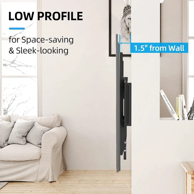 Alt view image 12 of 14 - HOME VISION TV Wall Mount Tilt for 32-75 inch Flat/Curved TVs up to 165lbs, Heavy Duty Tilting TV Mount, Large Low Profile Wall Mount TV Bracket Fits 16/18/24" Stud, Max VESA 600x400mm