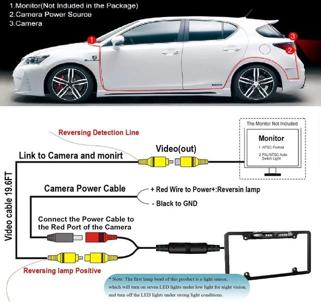 Alt view image 13 of 14 - JPP License Plate Backup HD Camera, Rear View Camera 170° Viewing Angle Universal Night Vision Waterproof High Sensitive 7 Bright LED Reversing Car Camera
