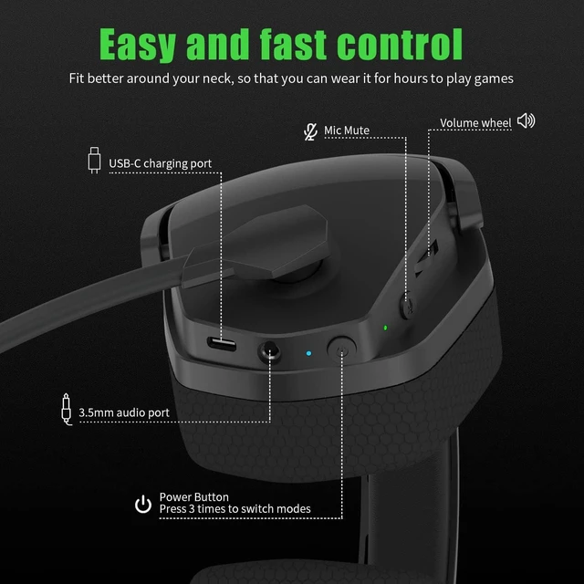 Alt view image 12 of 12 - NUBWO G06 Dual Wireless Gaming Headset with Microphone for PS5, PS4, PC, Mobile, Switch: 2.4GHz Wireless + Bluetooth - 100 Hr Battery - 50mm Drivers - Green