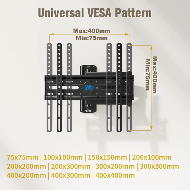 Alt view image 14 of 14 - Mounting Dream TV Wall Mount Swivel and Tilt for Most 26-55 Inch TV, TV Mount Perfect Center Design, Full Motion TV Mount Bracket with Articulation, up to VESA 400x400mm, 60 lbs, MD2377