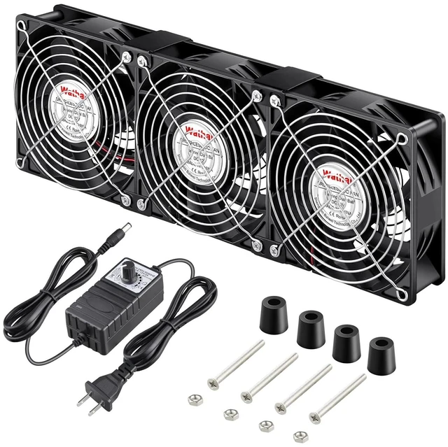 Alt view image 7 of 12 - Wathai 120mm x 38mm 360mm Computer Fan with AC Plug, Powerful Exhaust Fan with Variable Speed Controller AC 110V 120V 240V for Windows Greenhouses Crawl Spaces Garages Cabinet CPU GPU PC Case Cooling