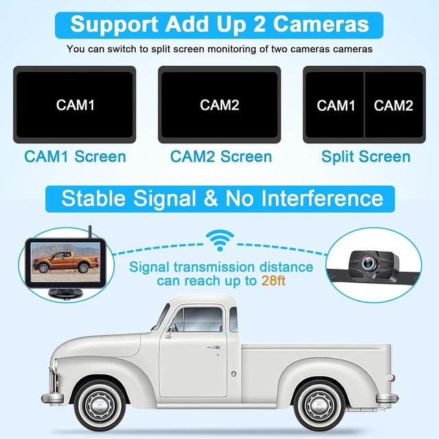 Alt view image 9 of 14 - HD 1080P 7 Inch Wireless Backup Camera for Truck: 15-Min Easy Install 150° Wide View Angle Eliminate Rear Blind Spots with Starlight Night Vision - Rear View Camera for Pickup SUV Car Parking Safety