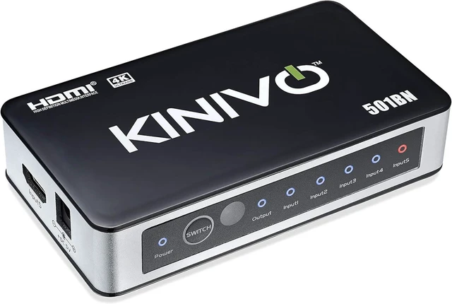 Alt view image 8 of 14 - Kinivo HDMI Switch 4K HDR, (5 Port, 4K 30Hz, Auto-Switching, IR Wireless Remote)
