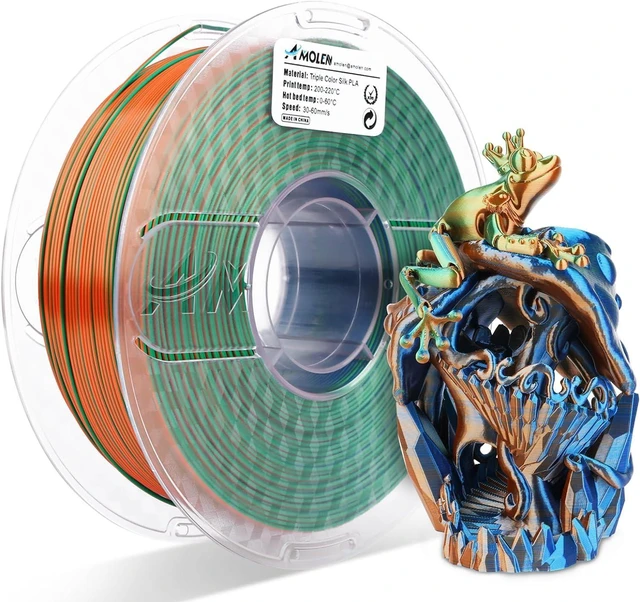 Alt view image 8 of 14 - AMOLEN 3D Printer Filament Triple Color Silk PLA Filament 1.75mm, Blue Green Orange 3D Printing Filament Bundle, 1kg / 2.2lbs