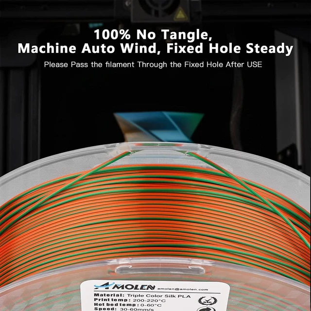 Alt view image 12 of 14 - AMOLEN 3D Printer Filament Triple Color Silk PLA Filament 1.75mm, Blue Green Orange 3D Printing Filament Bundle, 1kg / 2.2lbs