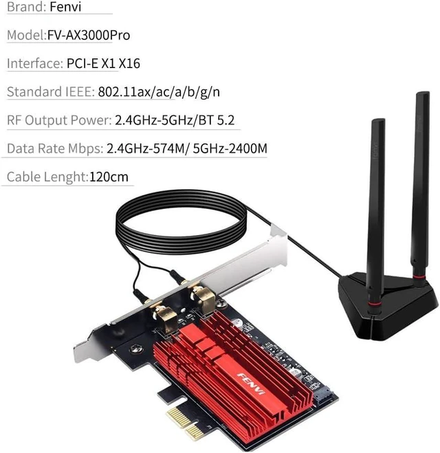 Alt view image 11 of 12 - WiFi 6E AX210NGW Card AXE5400 PCI-E Network Card Tri-Band BT5.2 Wireless Gigabit 802.11ax ac 6GHz 5GHz 2.4GHz MU-MIMO for Desktop PC PCIe WiFi Adapter Windows 10/11 with 1.2m SMA High Gain Antennas