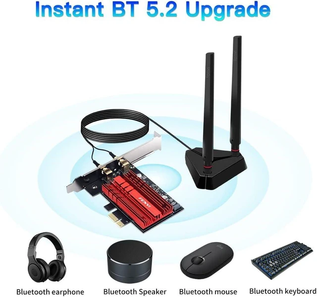 Alt view image 10 of 12 - WiFi 6E AX210NGW Card AXE5400 PCI-E Network Card Tri-Band BT5.2 Wireless Gigabit 802.11ax ac 6GHz 5GHz 2.4GHz MU-MIMO for Desktop PC PCIe WiFi Adapter Windows 10/11 with 1.2m SMA High Gain Antennas