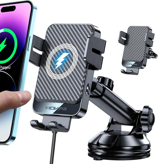 Alt view image 8 of 14 - Wireless Car Charger, MOKPR 15W Fast Charging Auto-Clamping Car Mount Universal Hands-Free Car Charger Mount for Dash Windshield Air Vent Compatible with iPhone 15/14/13/12, Samsung S23/S22/S21,etc