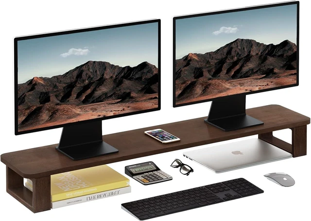 Alt view image 8 of 14 - Ufine Dual Monitor Stand Riser 2 Heights Adjustable Wood Computer Monitor Stand Desktop Organizer, Large Monitor Stand for 2 Monitors, Laptop, TV, Printer