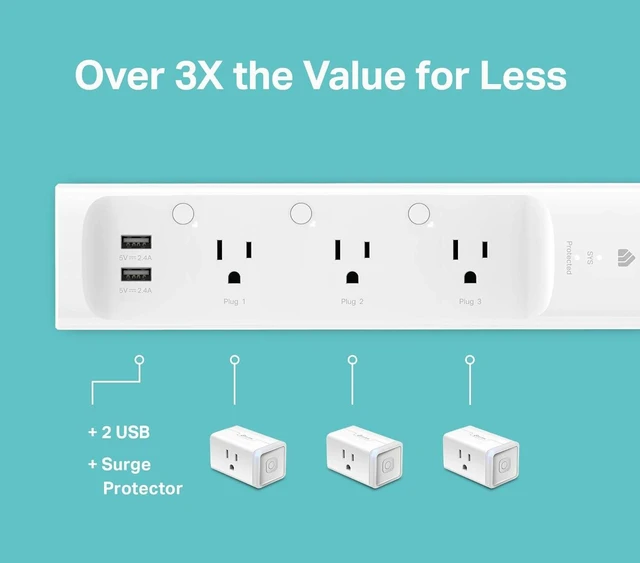 Alt view image 13 of 14 - Kasa Smart Plug Power Strip KP303, Surge Protector with 3 Individually Controlled Smart Outlets and 2 USB Ports, Works with Alexa & Google Home, No Hub Required , White