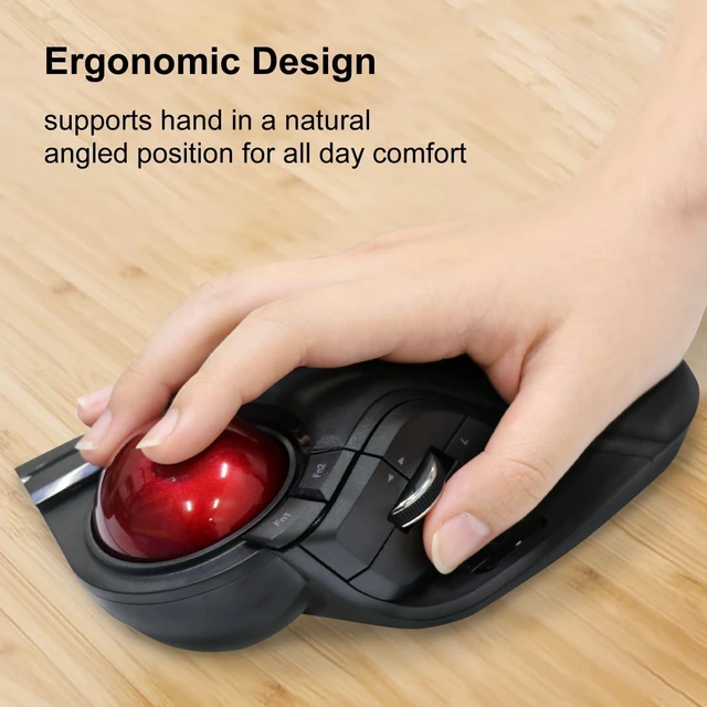 Alt view image 9 of 14 - ELECOM HUGE Trackball Mouse, 2.4GHz Wireless USB, Precise Finger Control, Customizable 8-Button, Gaming Optical Sensor, Large Soft Palm Rest, Smooth Red Ball, Window PC Mac Computer Laptop (M-HT1DRBK)