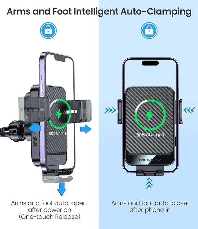 Alt view image 10 of 14 - Wireless Car Charger, MOKPR 15W Fast Charging Auto-Clamping Car Mount Universal Hands-Free Car Charger Mount for Dash Windshield Air Vent Compatible with iPhone 15/14/13/12, Samsung S23/S22/S21,etc