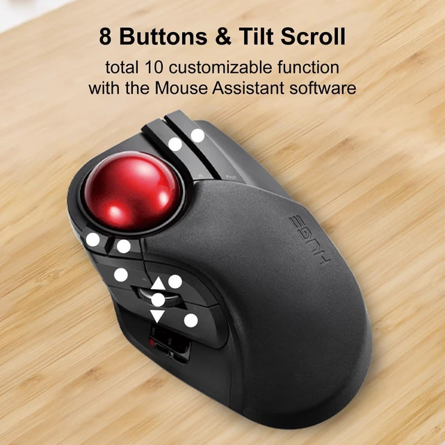 Alt view image 13 of 14 - ELECOM HUGE Trackball Mouse, 2.4GHz Wireless USB, Precise Finger Control, Customizable 8-Button, Gaming Optical Sensor, Large Soft Palm Rest, Smooth Red Ball, Window PC Mac Computer Laptop (M-HT1DRBK)