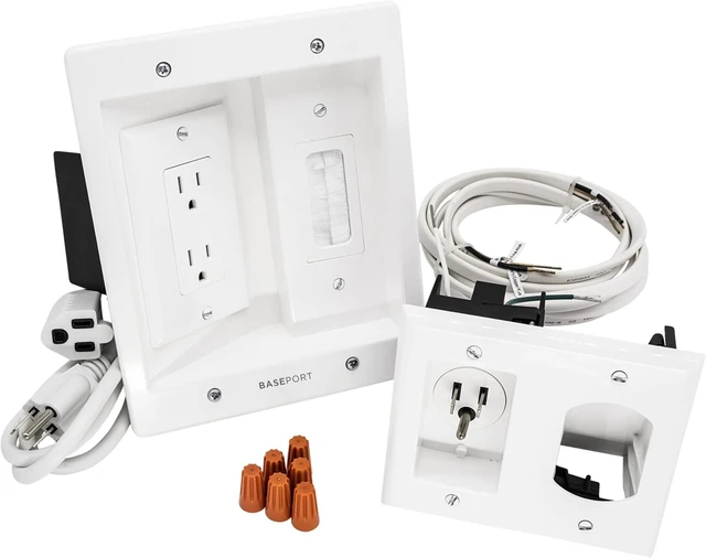 Alt view image 7 of 12 - BASEPORT in Wall Cable Management Kit - Hide Wires Wall Mount TV Kit with Wall Cable Pass Through, Complete Cord Hider for Wall Mount TV