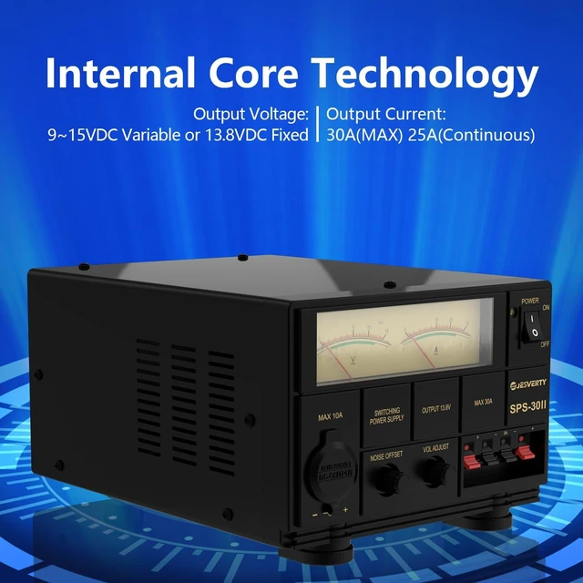Alt view image 10 of 12 - Universal Compact Bench Power Supply- 30 Amp Regulated Home Lab Benchtop AC-to-DC Converter 13.8 Volt/9-15Volt, Cooling Fan, Screw Type Terminals - Jesverty SPS-30II